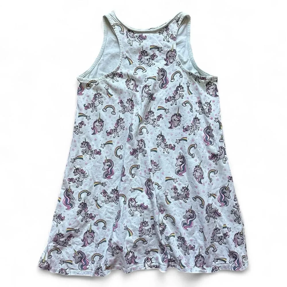 Chaser Glitter Unicorn Casual Dress Blue Rainbow Print Girls Size 7 Sleeveless